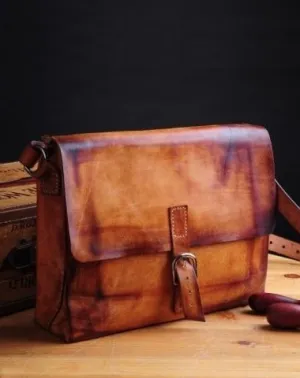 Handmade Vintage Brown Leather Mens Messenger Bag Shoulder Bag for Men