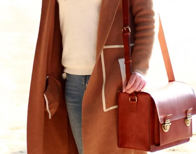 Handmade Vintage Coffee Leather Mens Camera Shoulder Bags Camera Messenger Bag for Men