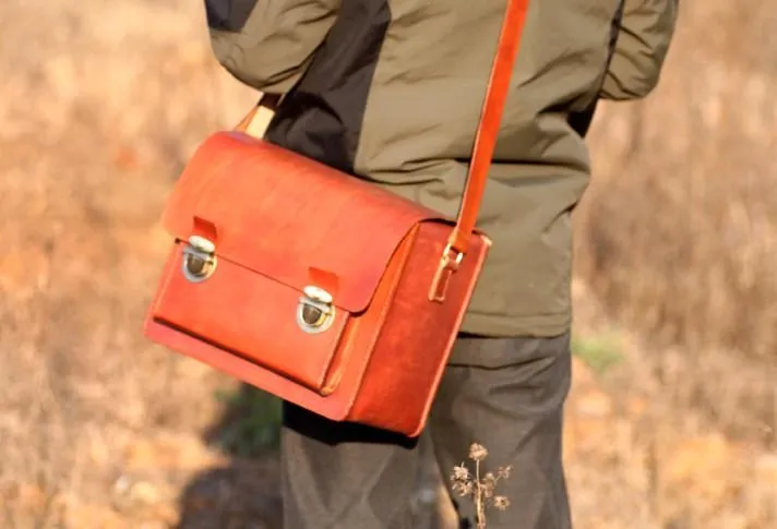 Handmade Vintage Coffee Leather Mens Camera Shoulder Bags Camera Messenger Bag for Men