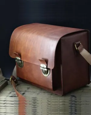 Handmade Vintage Coffee Leather Mens Camera Shoulder Bags Camera Messenger Bag for Men