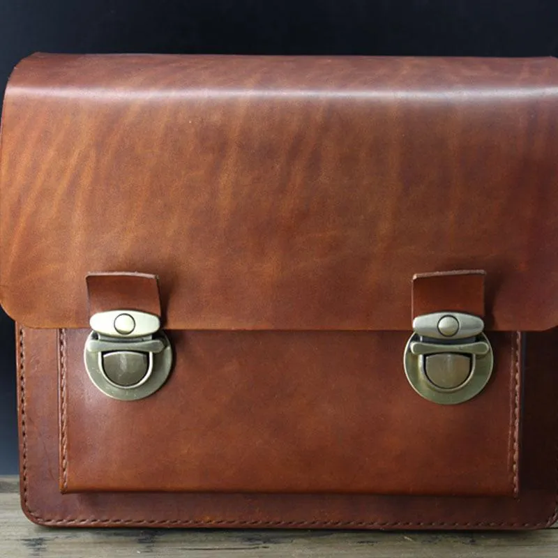 Handmade Vintage Coffee Leather Mens Camera Shoulder Bags Camera Messenger Bag for Men
