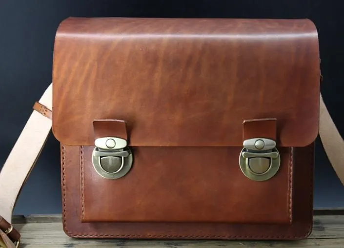 Handmade Vintage Coffee Leather Mens Camera Shoulder Bags Camera Messenger Bag for Men