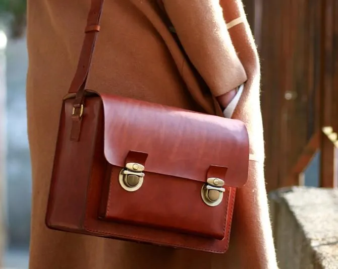Handmade Vintage Coffee Leather Mens Camera Shoulder Bags Camera Messenger Bag for Men
