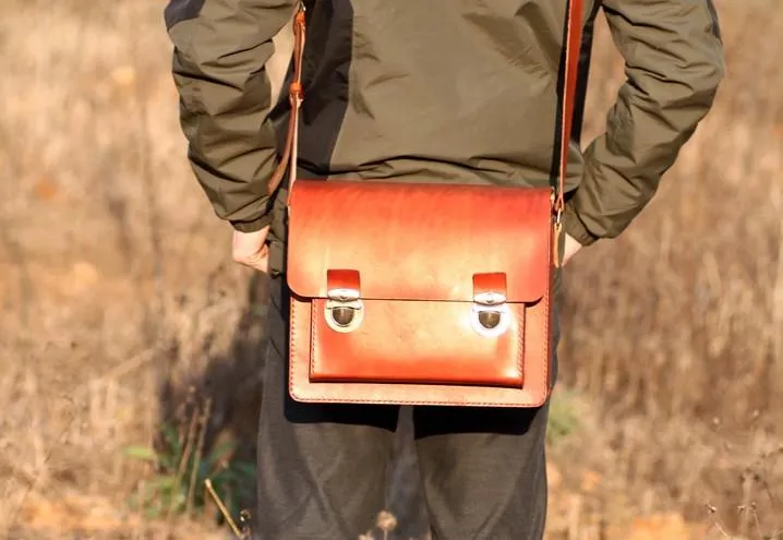 Handmade Vintage Coffee Leather Mens Camera Shoulder Bags Camera Messenger Bag for Men