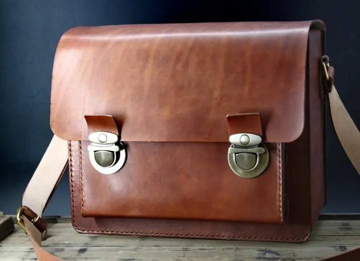 Handmade Vintage Coffee Leather Mens Camera Shoulder Bags Camera Messenger Bag for Men