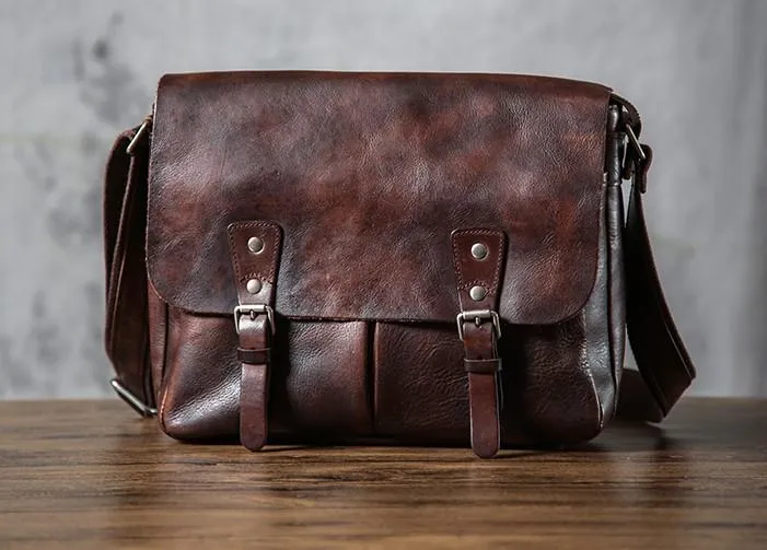Handmade Vintage Leather Mens Cool Shoulder Bag Messenger Bags Cycling Bag for men