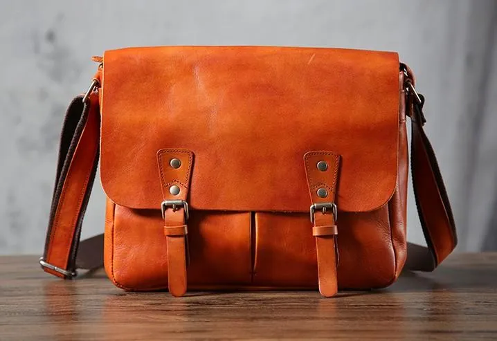 Handmade Vintage Leather Mens Cool Shoulder Bag Messenger Bags Cycling Bag for men