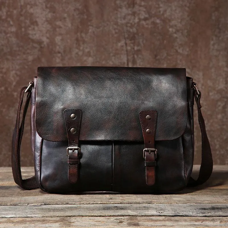 Handmade Vintage Leather Mens Cool Shoulder Bag Messenger Bags Cycling Bag for men