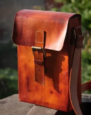 Handmade Vintage Leather Mens Messenger Bag Box Bag Brown Shoulder Bag for Men