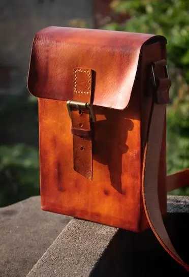 Handmade Vintage Leather Mens Messenger Bag Box Bag Brown Shoulder Bag for Men
