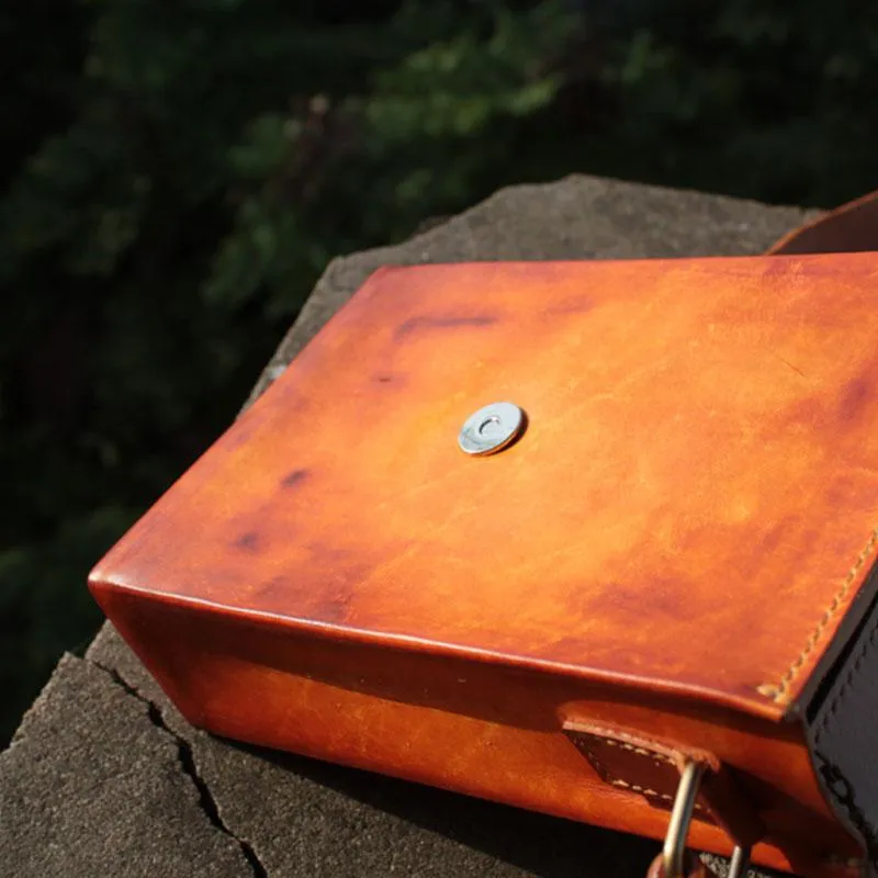 Handmade Vintage Leather Mens Messenger Bag Box Bag Brown Shoulder Bag for Men