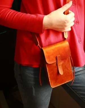Handmade Vintage Leather Mens Small Messenger Bag Brown Cell Phone Shoulder Bag for Men