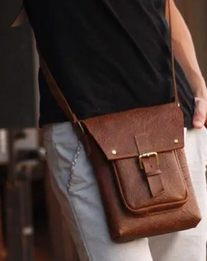 Handmade Vintage Leather Mens Small Messenger Bag Coffee Cell Phone Shoulder Bag for Men