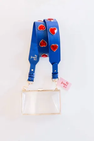 Heart Strap Clear Acrylic Bag In Blue Strap,red Hearts