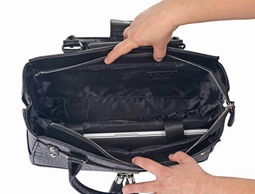 JKM and Company Timeless Black Alligator Crocodile Rolling Compatible with Computer iPad Tablet or Laptop Tote Carryall Bag (17" 17.3" inch)