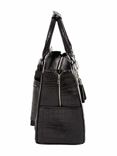 JKM and Company Timeless Black Alligator Crocodile Rolling Compatible with Computer iPad Tablet or Laptop Tote Carryall Bag (17" 17.3" inch)