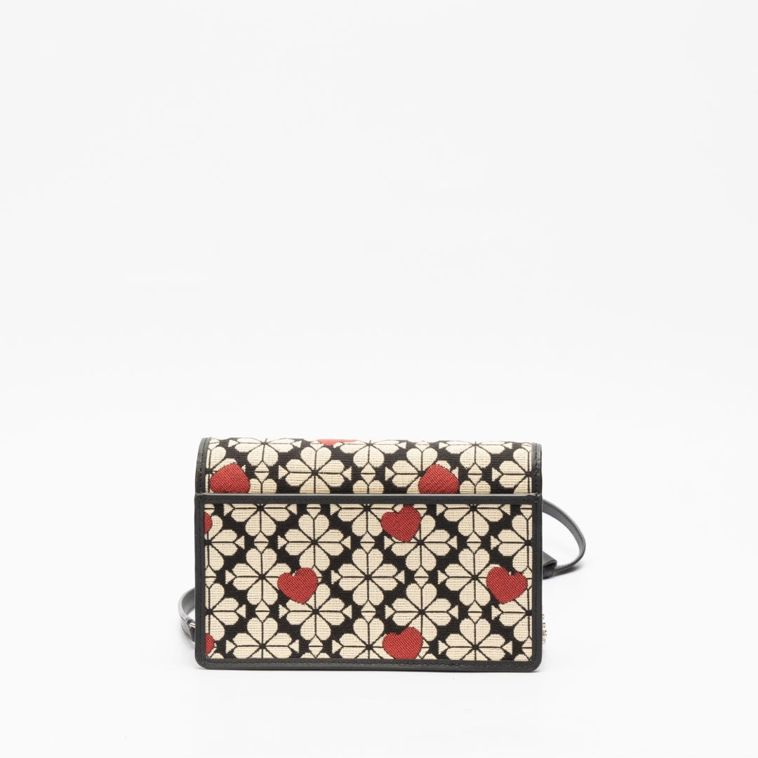Kate Spade Flower Jacquard Hearts Chain Crossbody Bag