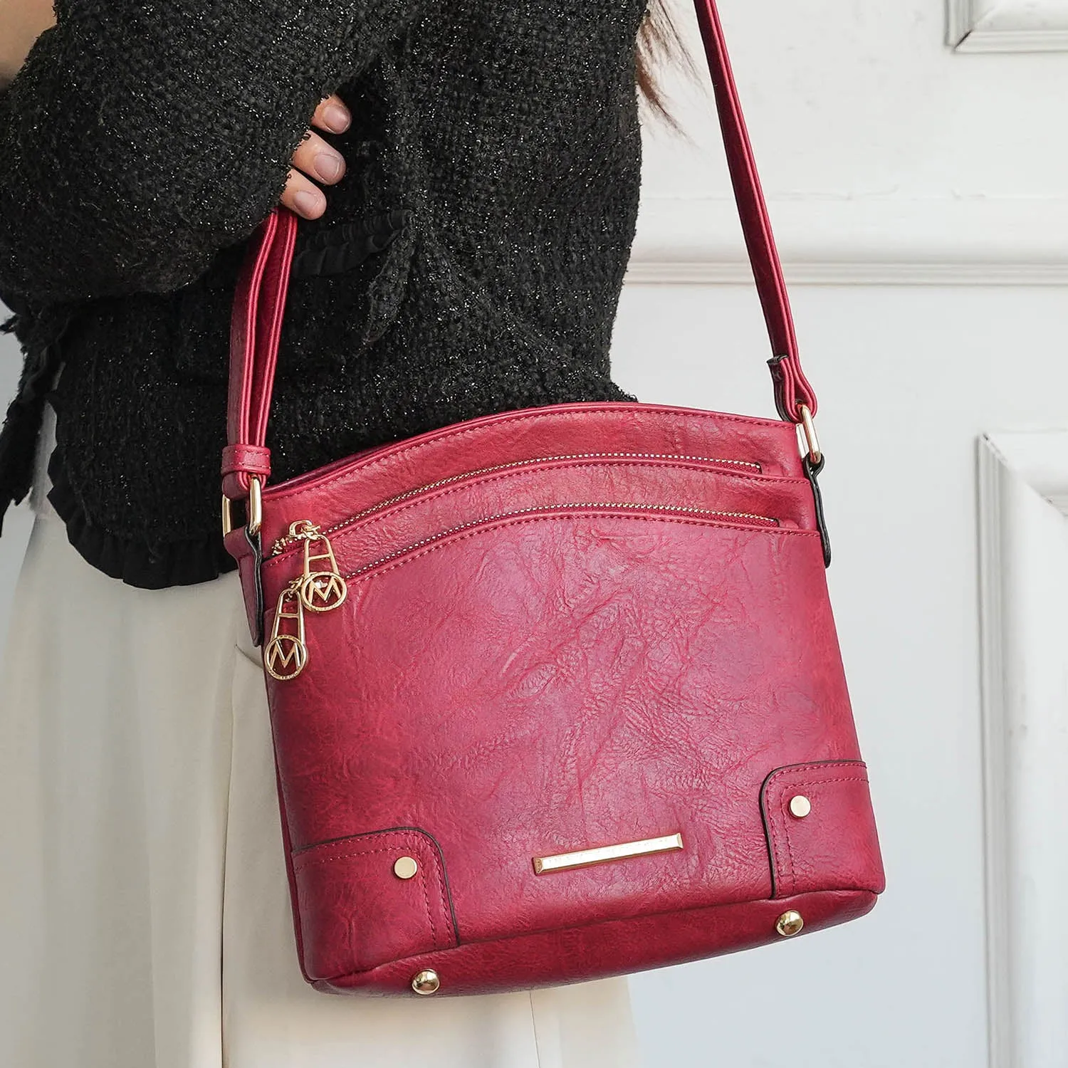 Kenya Crossbody Shoulder Womens Bag Stylish Vegan Leather with Gold-Tone Accents by Mia K