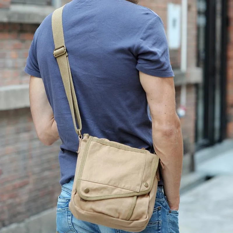 Khaki CANVAS Small MENS Black Vertical Shoulder Bag Messenger Bag Side Bag For Men