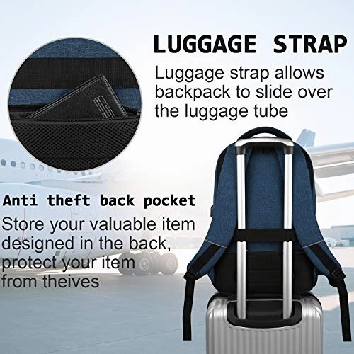 Laptop Backpack,Business Travel Anti Theft Slim Durable Laptops Backpack with USB Charging Port,Water Resistant College School Computer Bag for Women & Men Fits 15.6 Inch Laptop and Notebook - Blue