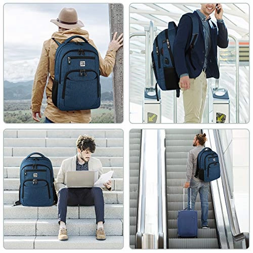 Laptop Backpack,Business Travel Anti Theft Slim Durable Laptops Backpack with USB Charging Port,Water Resistant College School Computer Bag for Women & Men Fits 15.6 Inch Laptop and Notebook - Blue
