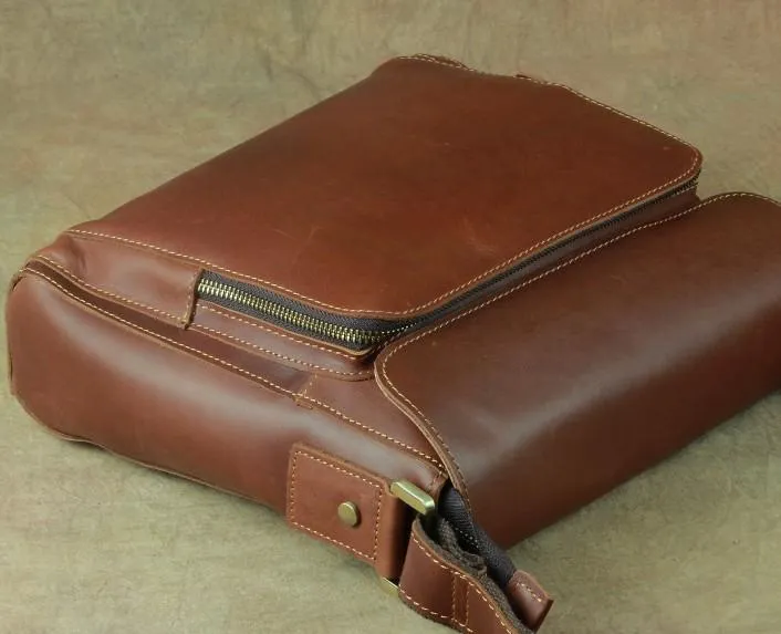 Leather Brown Mens Vintage Small Side Bag Shoulder Bags Small Messenger Bag For Men