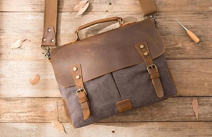 Leather Canvas Messenger Bags for men Vintage Shoulder Bag for men
