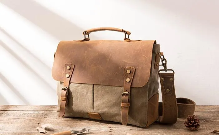 Leather Canvas Messenger Bags for men Vintage Shoulder Bag for men
