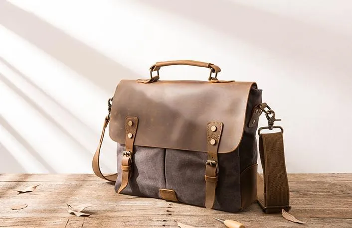 Leather Canvas Messenger Bags for men Vintage Shoulder Bag for men
