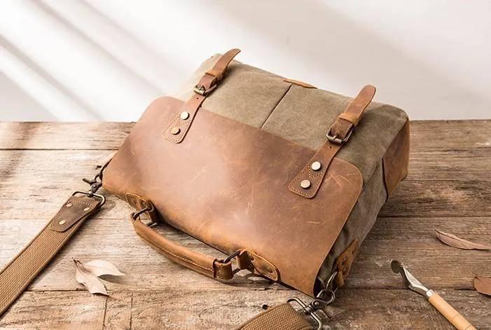Leather Canvas Messenger Bags for men Vintage Shoulder Bag for men
