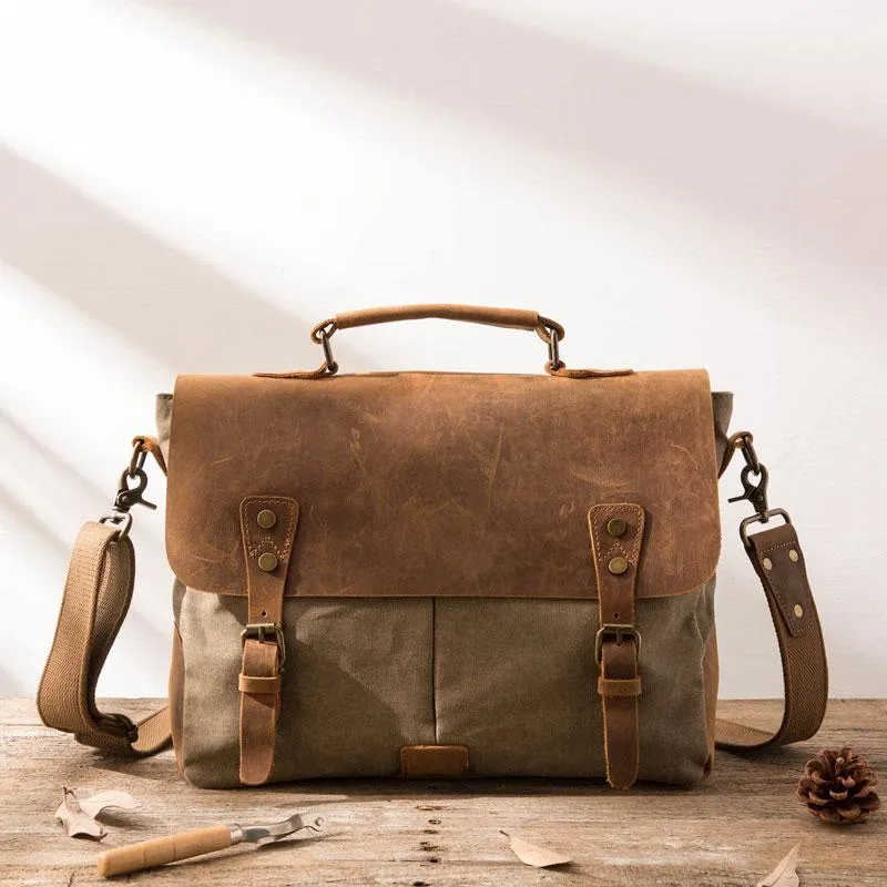 Leather Canvas Messenger Bags for men Vintage Shoulder Bag for men