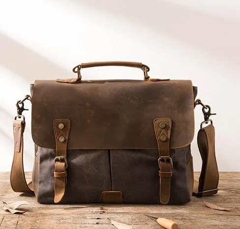Leather Canvas Messenger Bags for men Vintage Shoulder Bag for men
