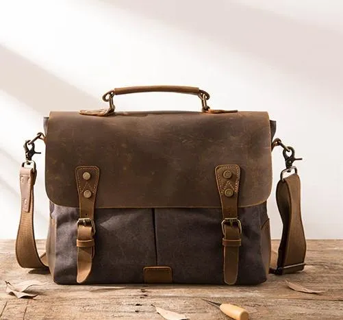 Leather Canvas Messenger Bags for men Vintage Shoulder Bag for men