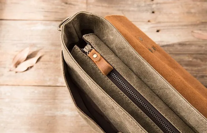 Leather Canvas Messenger Bags for men Vintage Shoulder Bag for men