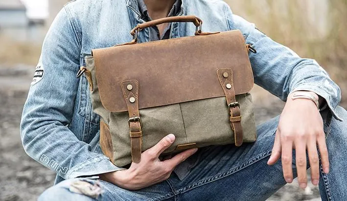 Leather Canvas Messenger Bags for men Vintage Shoulder Bag for men