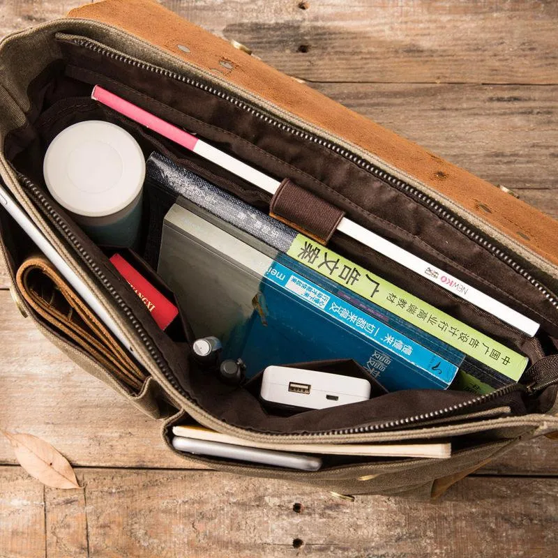 Leather Canvas Messenger Bags for men Vintage Shoulder Bag for men