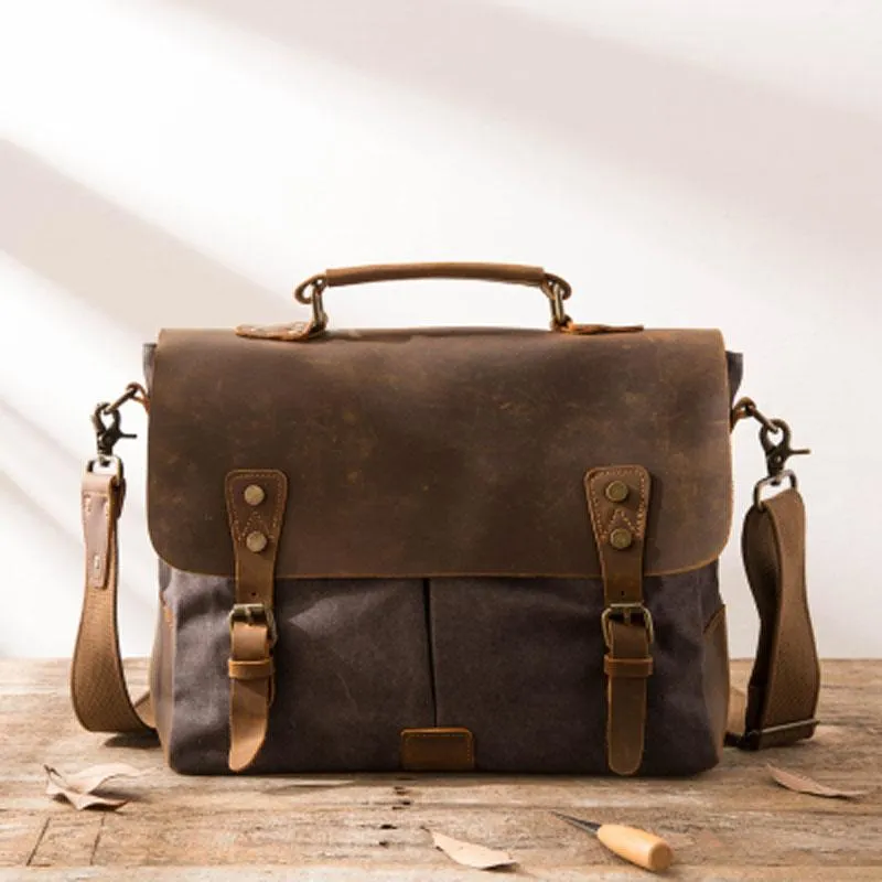 Leather Canvas Messenger Bags for men Vintage Shoulder Bag for men