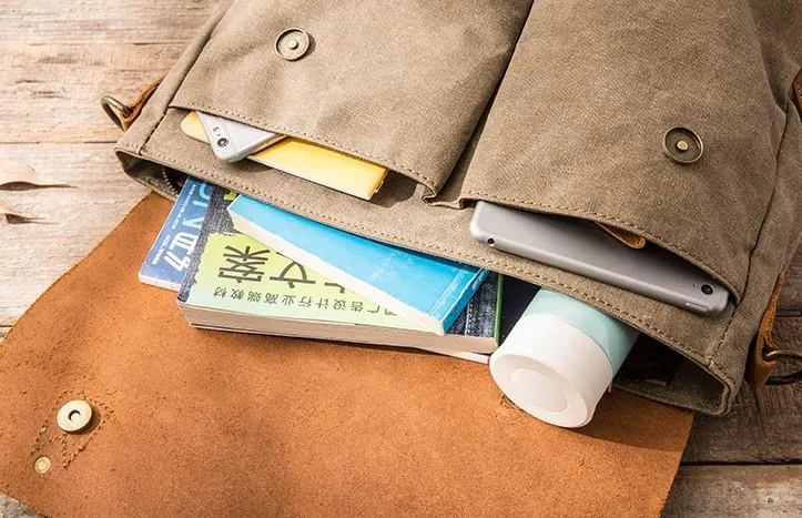 Leather Canvas Messenger Bags for men Vintage Shoulder Bag for men