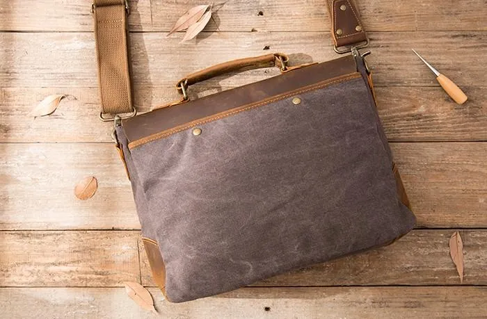 Leather Canvas Messenger Bags for men Vintage Shoulder Bag for men