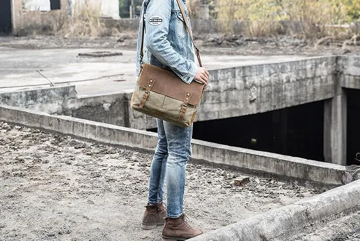 Leather Canvas Messenger Bags for men Vintage Shoulder Bag for men