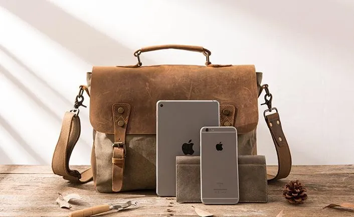 Leather Canvas Messenger Bags for men Vintage Shoulder Bag for men