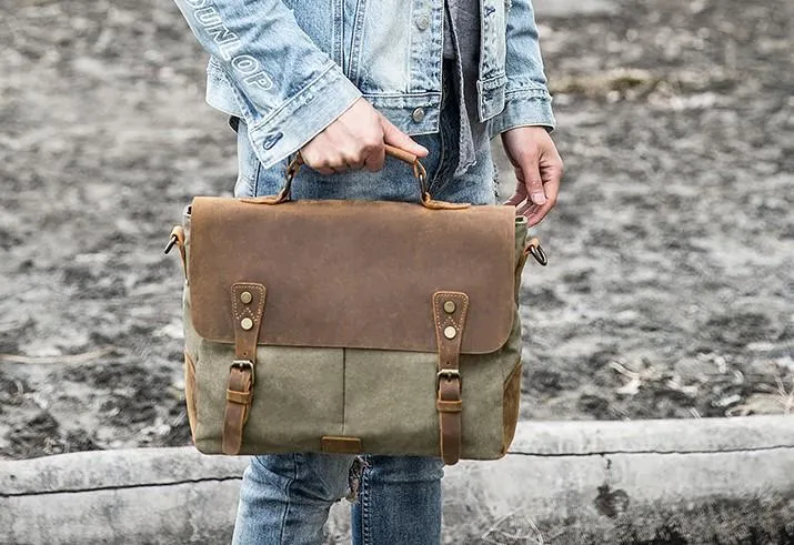 Leather Canvas Messenger Bags for men Vintage Shoulder Bag for men