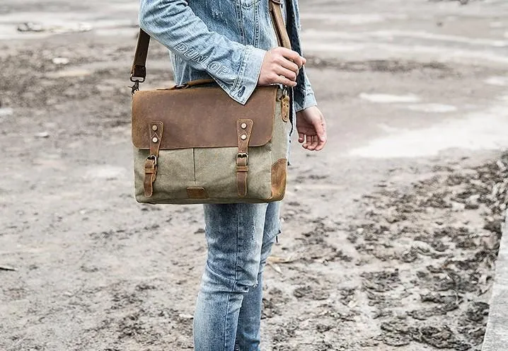 Leather Canvas Messenger Bags for men Vintage Shoulder Bag for men