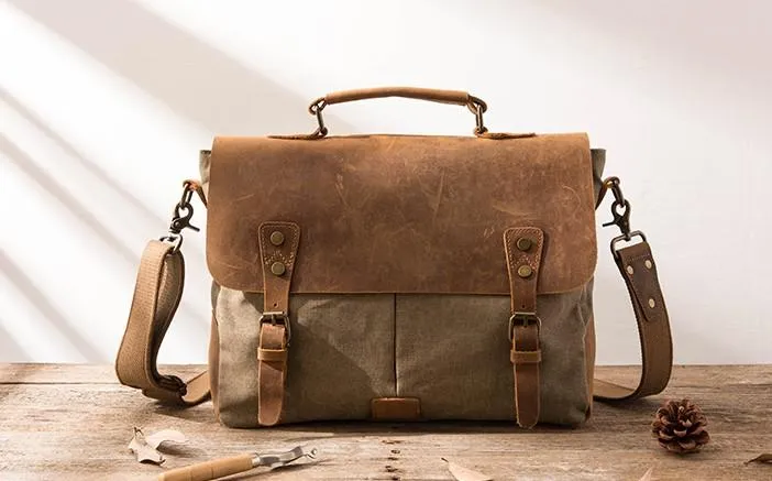 Leather Canvas Messenger Bags for men Vintage Shoulder Bag for men