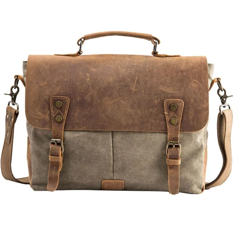 Leather Canvas Messenger Bags for men Vintage Shoulder Bag for men