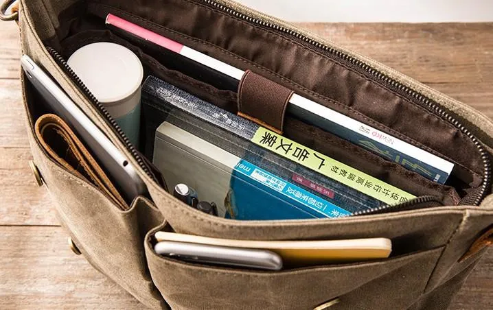Leather Canvas Messenger Bags for men Vintage Shoulder Bag for men