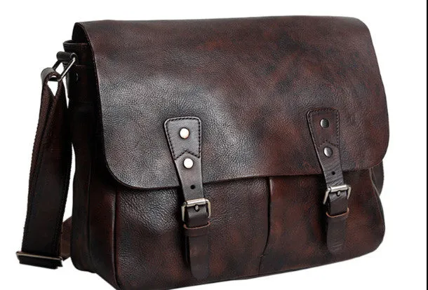 Leather cool men messenger bag vintage shoulder school bags for men