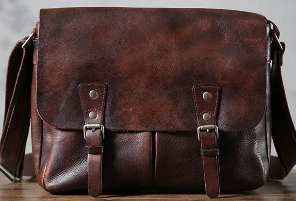 Leather cool men messenger bag vintage shoulder school bags for men