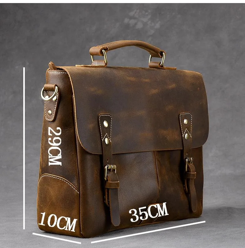 Leather Mens Brown Briefcase 14'' Laptop Bag Messenger Bag Shoulder Bag For Men