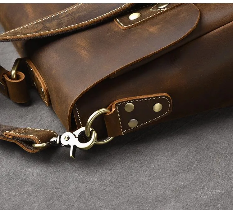 Leather Mens Brown Briefcase 14'' Laptop Bag Messenger Bag Shoulder Bag For Men